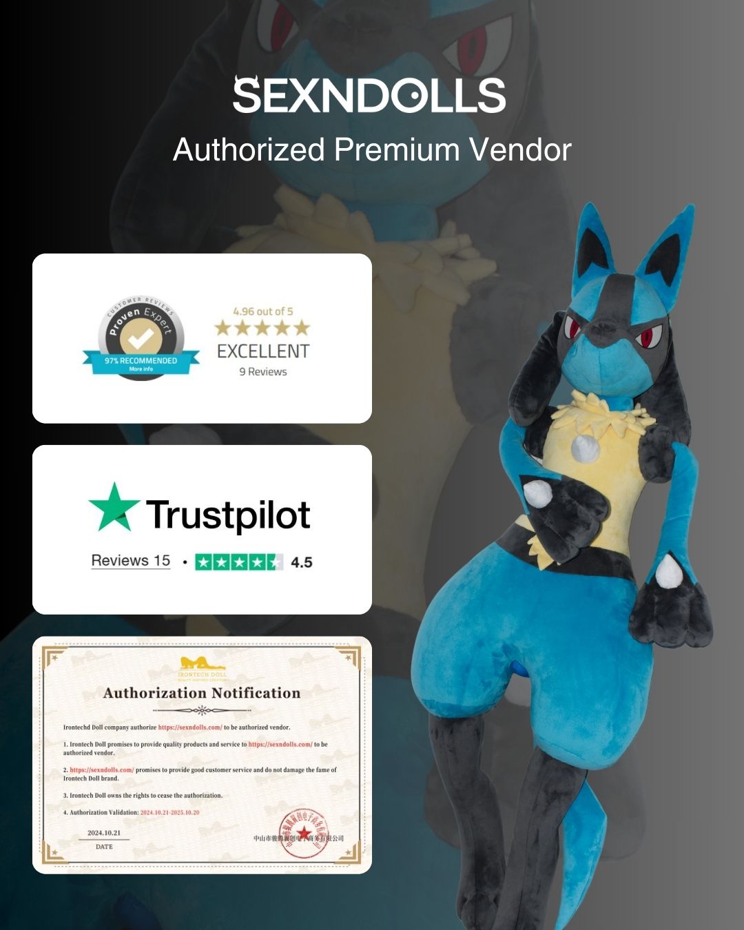 Lucario Plush Pokemon Sex Doll 165cm Premium Vendor