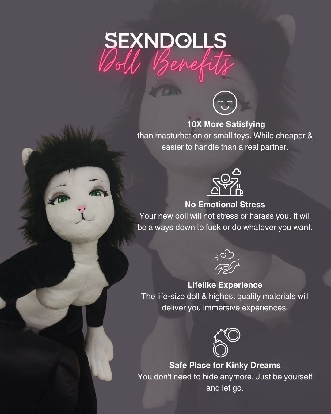 White Black Cat Sex Doll Plush Oreo 160cm  Sex 'n Dolls